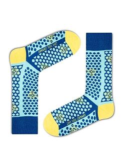 Colorful Fun Patterned Funky Bee Socks for Men - Bee Dots Light Blue