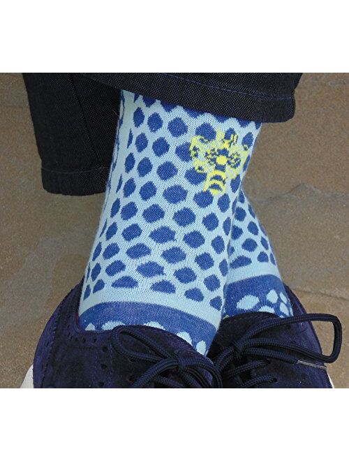 Love Sock Company Colorful Fun Patterned Funky Bee Socks for Men - Bee Dots Light Blue