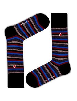 fun colorful funky multi color stripes patterned organic cotton men's dress socks (love stripes)