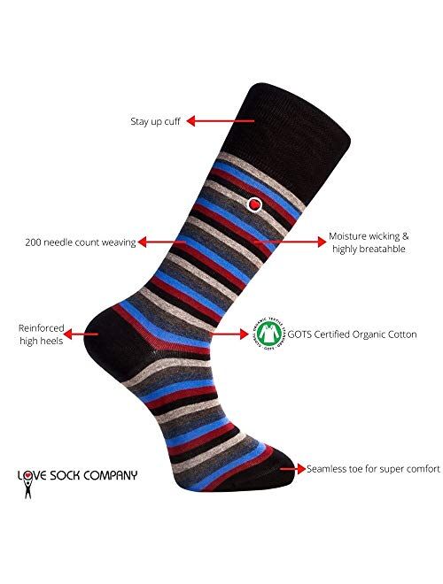 Love Sock Company fun colorful funky multi color stripes patterned organic cotton men's dress socks (love stripes)