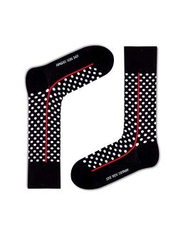 Men's premium black and white polka dots dress socks. Groomsmen socks. Red Line Black