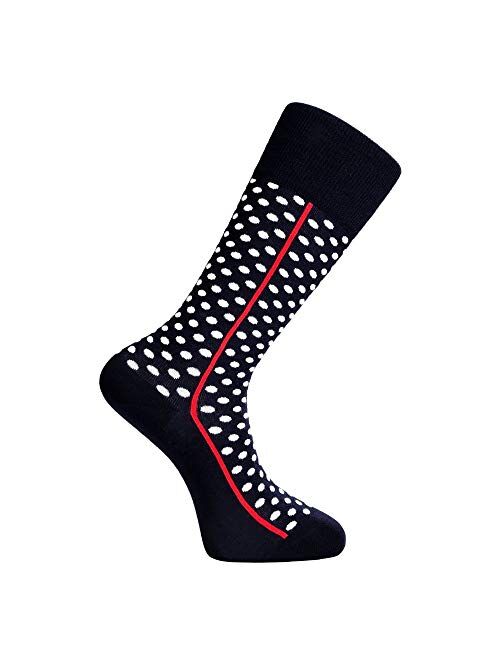 Love Sock Company Men's premium black and white polka dots dress socks. Groomsmen socks. Red Line Black