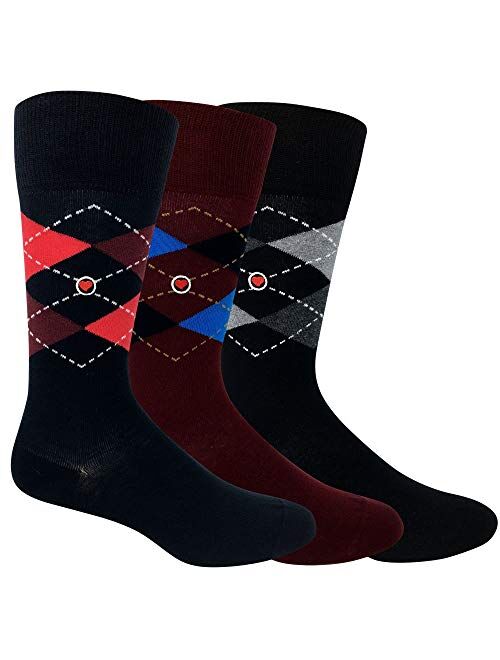 3 Pack Argyle Dress Socks Bundle - Black, Navy Blue, Burgundy Argyle Socks - Love Sock Company