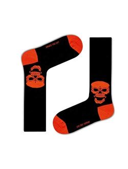 Men's organic cotton socks with orange Skull design. Seamless toes and highly breathable Motorcycle socks
