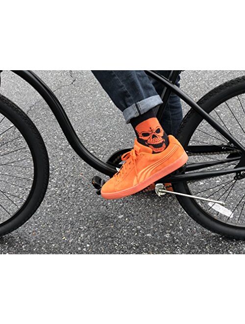 Love Sock Company Men's organic cotton socks with orange Skull design. Seamless toes and highly breathable Motorcycle socks