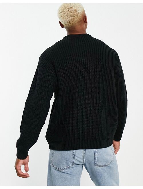 ASOS DESIGN knit oversized fisherman ribbed sweater in black