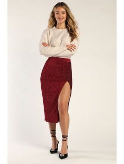 Luxe Energy Burgundy Lurex Velvet Midi Skirt