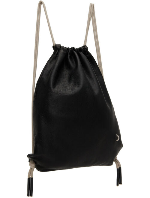 RICK OWENS Black Leather Drawstring Backpack