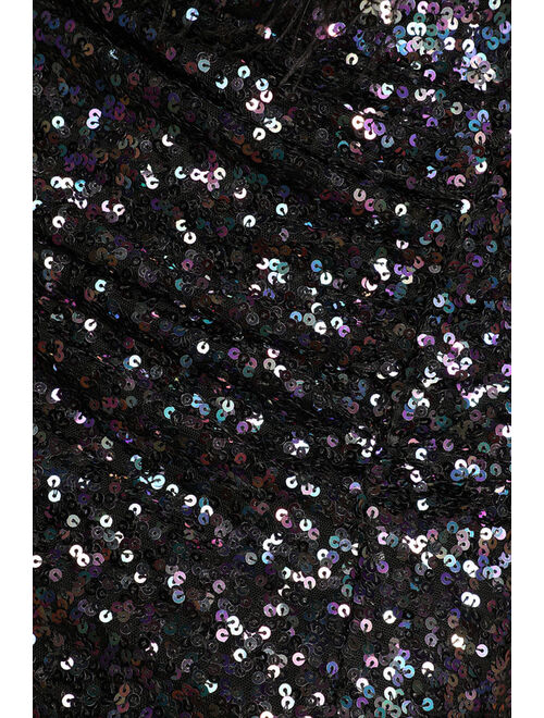 Lulus Let's Start the Party Black Iridescent Sequin Ruched Midi Skirt