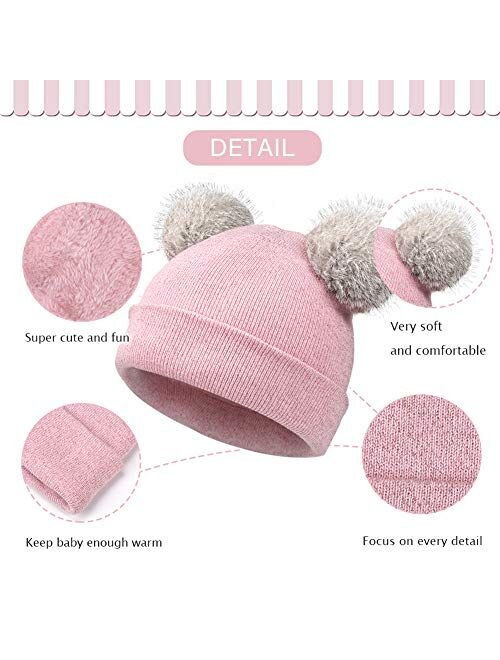 Aqothes Kids Boys Girls Winter Knit Warm Fleece Lined Cute Pompom Beanie Hats Caps and Infinity Scarf Mittens Gloves Set for Children