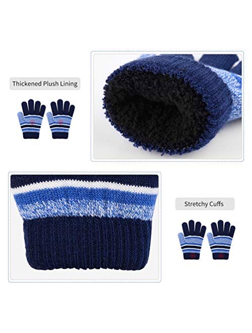 Oopor Kids Hat Scarf Gloves Set - Winter Fleece Warm Knit Neck Warmer Wool Thermal Beanie Cap Sport Mittens Boys Girls Aged 3-6