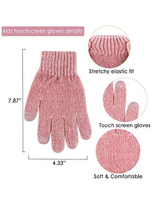 FZ FANTASTIC ZONE Toddlers Boys Girls Winter Warm Knit Beanie Hat Neck Scarf Warmer Touchscreen Gloves Set for 3-10 Year Kid with Fleece Pompom