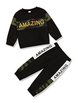 Menglang Toddler Baby Boy Clothes Letter Long Sleeve Tops Sweatshirt Pants Set Boy Fall Winter Outfit