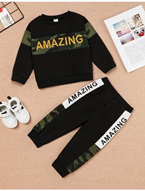 Menglang Toddler Baby Boy Clothes Letter Long Sleeve Tops Sweatshirt Pants Set Boy Fall Winter Outfit