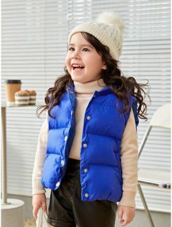 Toddler Girls Button Front Hooded Vest Puffer Coat Without Top