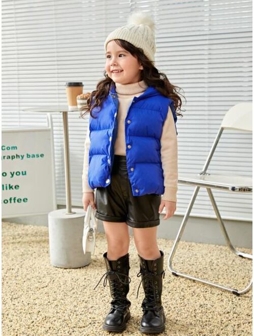 SHEIN Toddler Girls Button Front Hooded Vest Puffer Coat Without Top