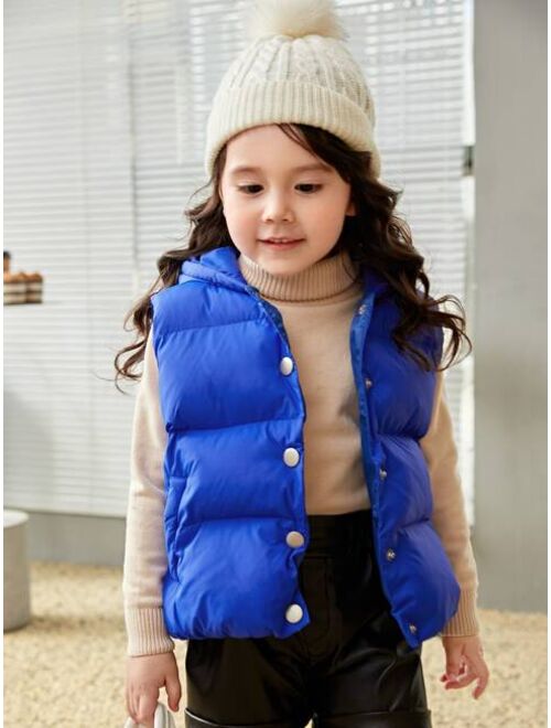 SHEIN Toddler Girls Button Front Hooded Vest Puffer Coat Without Top