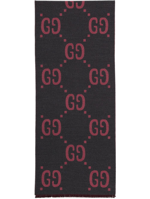 GUCCI Grey & Pink Jacquard Wool GG Scarf
