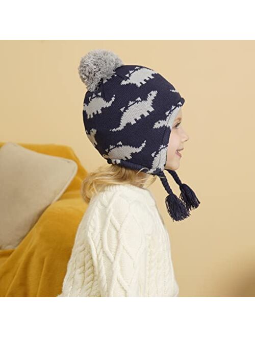 Connectyle Toddler Earflap Beanie Hat Fleece Lined Knit Kids Hat Warm Winter Hat