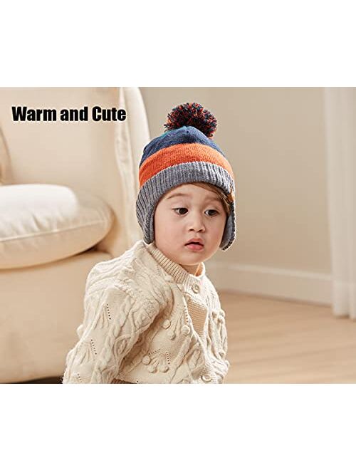 LMLALML Boys Winter Hat Earflap Knitted Beanie for Kids Warm Fleece Lined Thicken Hat for Baby