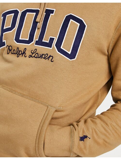 Polo Ralph Lauren collegiate logo fleece hoodie in khaki beige