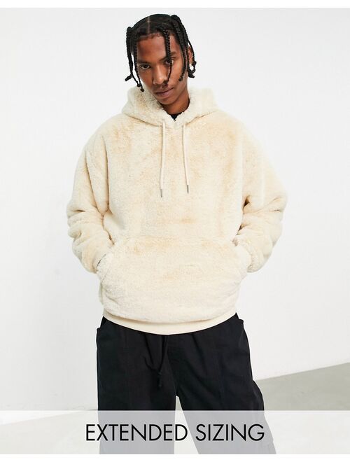 ASOS DESIGN oversized hoodie in beige faux fur