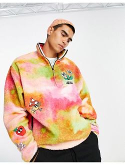 oversized half zip sweatshirt in teddy tie dye with embroidery
