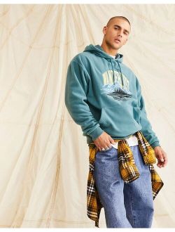 oversized hoodie in blue polar fleece with city embroidery