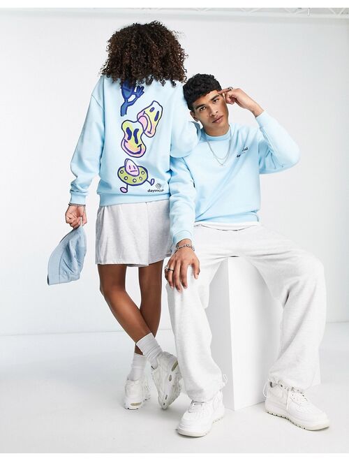 ASOS DESIGN ASOS Daysocial unisex oversized sweatshirt with back graphic print in light blue