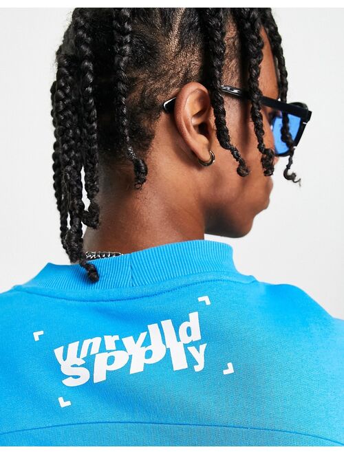 ASOS DESIGN ASOS Unrvlld Spply oversized sweatshirt large graphic front print and logo in blue