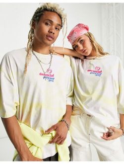 ASOS Daysocial unisex oversized T-shirt with logo print in tie dye yellow