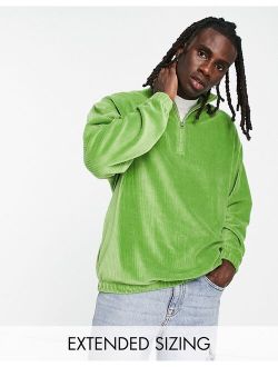 oversized half zip sweatshirt in green ribbed velour