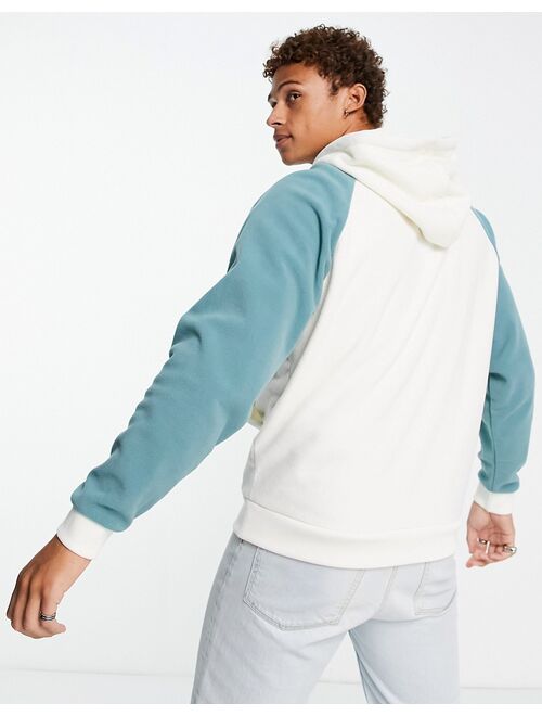 ASOS DESIGN oversized hoodie in gray and green polar fleece with city embroidery