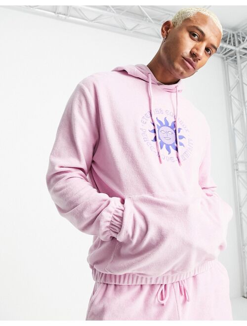 ASOS DESIGN oversized terrycloth hoodie with embroidery detail in pink