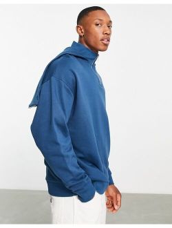 oversized hoodie with zip hood in blue