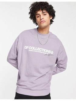 ASOS Dark Future oversized sweatshirt with blurred logo print in purple