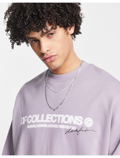 ASOS DESIGN ASOS Dark Future oversized sweatshirt with blurred logo print in purple