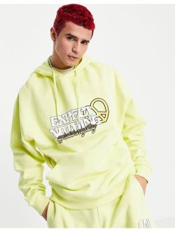 oversized hoodie in yellow with text print - part of a set