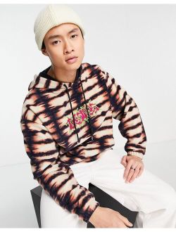 oversized hoodie in all over print fleece with front text embroidery