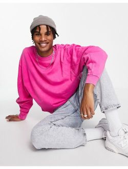 long sleeve washed crew sweat in pink