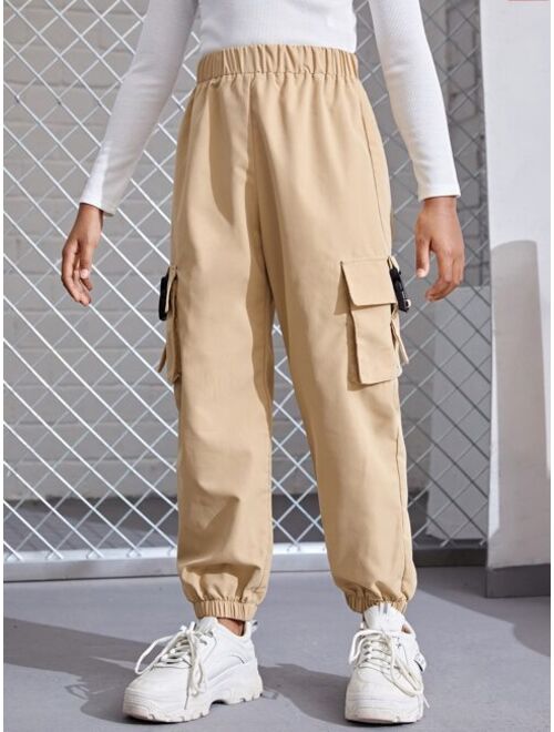 SHEIN Girls Buckle Strap Flap Pocket Cargo Pants