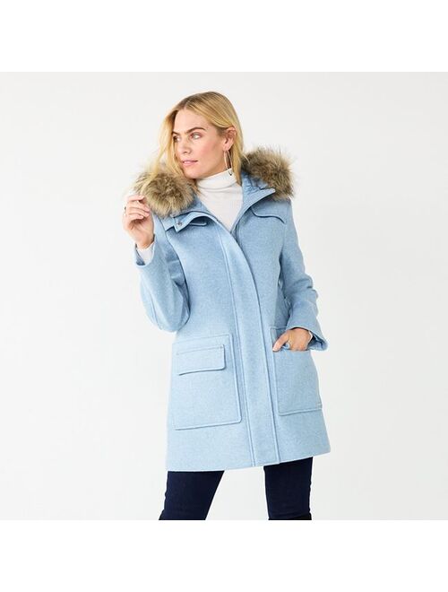 Women's Nine West Faux-Fur Hood Quilted Duffle Coat