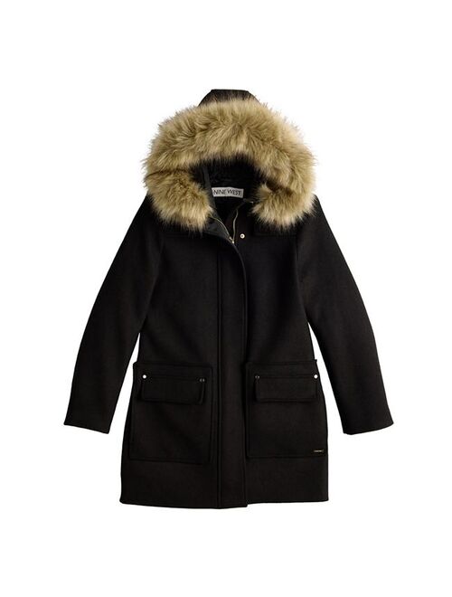 Women's Nine West Faux-Fur Hood Quilted Duffle Coat