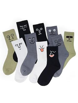 Meloday 10 PACK The Original Emoji Funny Emotion Crew Socks Soft Cotton - 10 different fun designs and color per pack