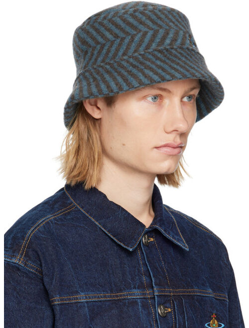 VIVIENNE WESTWOOD Gray & Blue Striped Bucket Hat