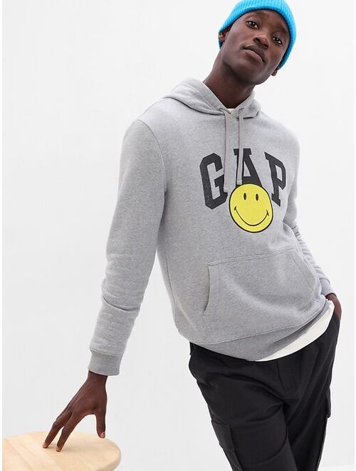 Gap Smiley Vintage Soft Logo Cotton Long Sleeve Relaxed Fit Pullover Hoodie