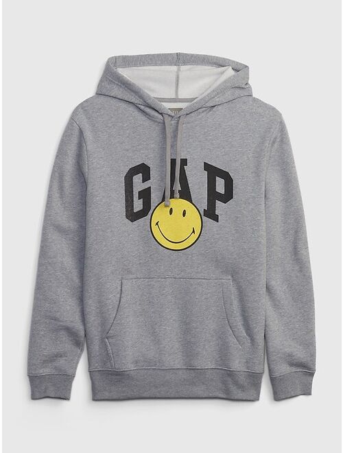 Gap Smiley Vintage Soft Logo Cotton Long Sleeve Relaxed Fit Pullover Hoodie