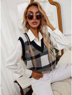 Plaid Pattern Sweater Vest Without Blouse