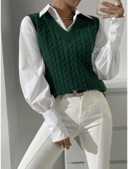 1pc Cable Knit Sweater Vest