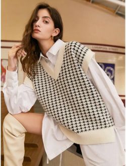 Houndstooth Pattern Sweater Vest Without Blouse